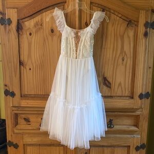 Girls Revolution Dancewear white sequin lace dress size MC